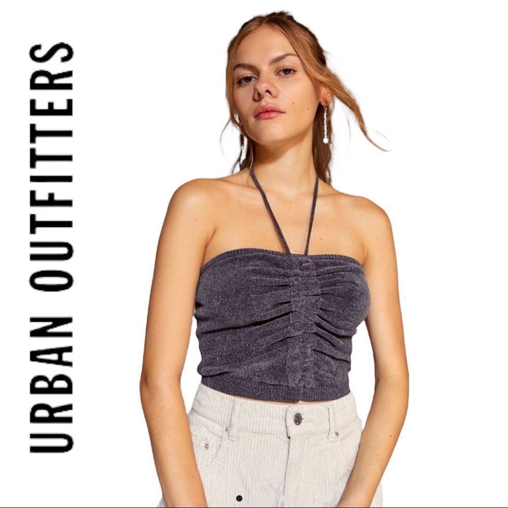 NEW Urban Outfitters UO Annabelle Ruched Carbon Cropped Halter Top S L